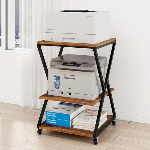 Natwind 3 Tier Printer Stand, 19.7''x19.7'' Large Printer Table with Height Adjustable Shelf, Rolling Printer Cart with Wheels,Multifunctional Organizer Shelf for Home Office Kitchen（White） in Kuwait