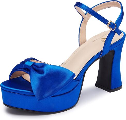 Women's Platform Chunky Heels - Open Toe Bow Knot Block Heel Sandals Sexy Dress Shoes for Wedding Bridesmaid, Prom & Evening Party in Kuwait