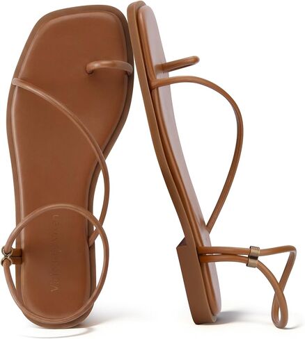 Womens Flats Loop Sandals Square Toe Strappy Ankle Strap Summer Flat in Saudi Arabia