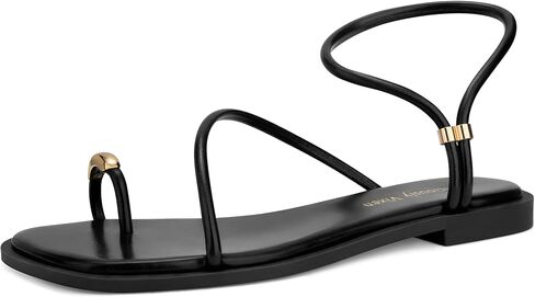 Womens Flats Loop Sandals Square Toe Strappy Ankle Strap Summer Flat in Saudi Arabia