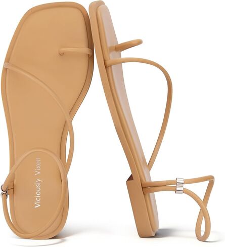 Womens Flats Loop Sandals Square Toe Strappy Ankle Strap Summer Flat in Saudi Arabia