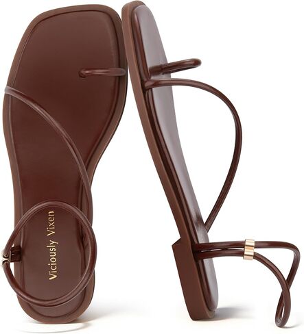Womens Flats Loop Sandals Square Toe Strappy Ankle Strap Summer Flat in Saudi Arabia