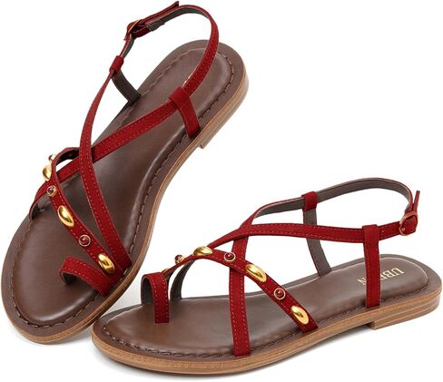 UBFEN Womens Strappy Flat Sandals Summer Thong Sandals with Studded Detail & Adjustable Ankle Buckle for Dressy Casual in Kuwait