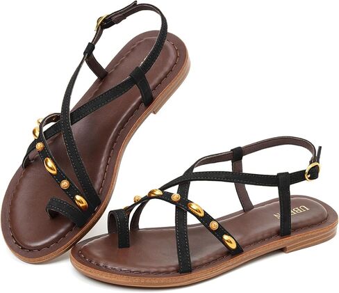 صنادل مسطحة للسيدات من UBFEN صنادل صيفية رفيعة مع تفاصيل مرصعة وإبزيم كاحل قابل للتعديل للمناسبات غير الرسمية in Kuwait
