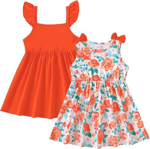 Baby Toddler Girl Dress Summer Girls Clothes 2 Pack Outfits Set Dresses Sleeveless Solid and Cute Print for Baby Girls 6M-3T in Kuwait