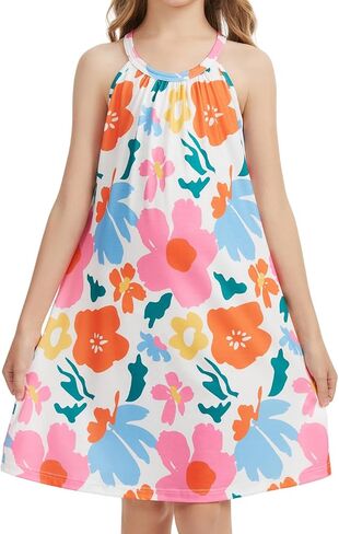 ANYFITTING Girl's Halter Neck Sleeveless Summer Dress Sundress Flowy Dress for 5-12 Years 2026 in Kuwait