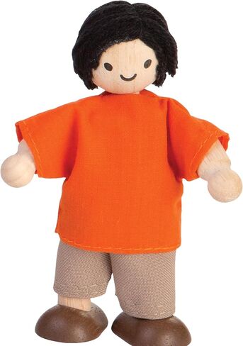 PlanToys Wooden 4 Piece Family Playset - Mom, Dad, two Children (6265) | Sustainably Made from Rubberwood and Non-Toxic Paints and Dyes in Kuwait