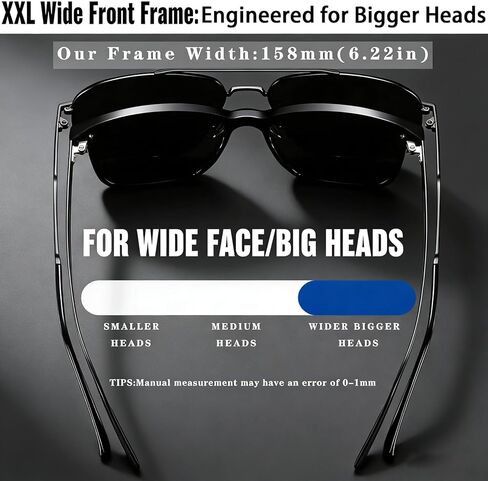 XXL Oversized Polarized Aviator Sunglasses for Big Heads Men - Extra Large Wide Frame (158mm) with UV400 Protection in Saudi Arabia