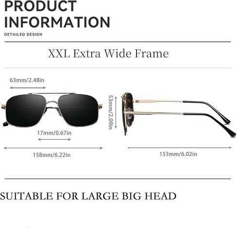 XXL Oversized Polarized Aviator Sunglasses for Big Heads Men - Extra Large Wide Frame (158mm) with UV400 Protection in Saudi Arabia