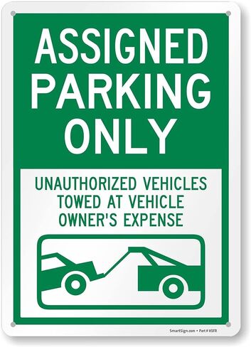 SmartSign 14 x 10 inch “Assigned Parking Only, Unauthorized Vehicles Towed" Metal Sign, 40 mil Laminated Rustproof Aluminium, White and Green in Saudi Arabia