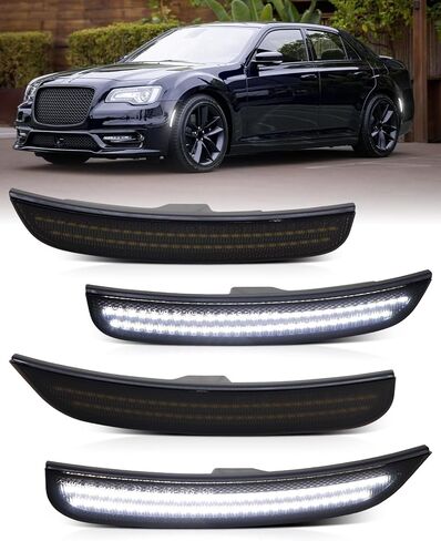 White Side Marker Light for Chrysler 300 2015 2016 2017 2018 2019 2020 2021 2022 2023 2024, Front & Rear LED Bumper Sidemarker Day Running Lamps, Smoked Lens 4PCS in Saudi Arabia