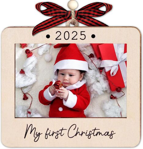 Babys First Christmas Ornament 2025 Girl And Boy - Wooden Portrait Picture Frame Ornaments For Tree - My First Christmas Ornament - Photo Frame Ornaments - Baby's First Christmas Gifts 2025 in Kuwait