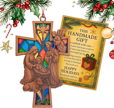 Highland Cow Ornaments - Highland Cow Gifts - Christmas Ornament 2025 - Vintage Christmas Ornament - Farmhouse Xmas Orrnaments - Suncatcher Effect Stained Glass Window Hanging - car Hanging in Kuwait