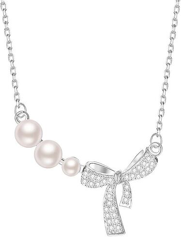Dainty 14K Gold Bow Necklace Pearl Cubic Zirconia Bowknot Chain Necklace Adjustable Titanium Steel Statement Necklace Jewelry Presents for Women Wife in Saudi Arabia