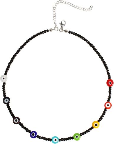 QqzsJewls اليدوية الملونة بوهو مطرز قلادة عين الشر محظوظ حماية قلادة Preppy القلب قلادة مثلي الجنس فخر مجوهرات للنساء الفتيات في سن المراهقة in Kuwait