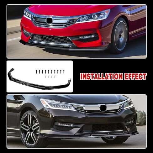 Front Bumper Lip Compatible with 2016-2017 for Honda for Accord Sedan EX/EX-L/LX/Sport/Touring 2017 for Honda for Accord Sedan SE/Sport Special Edition Glossy Black Front Lip in Kuwait