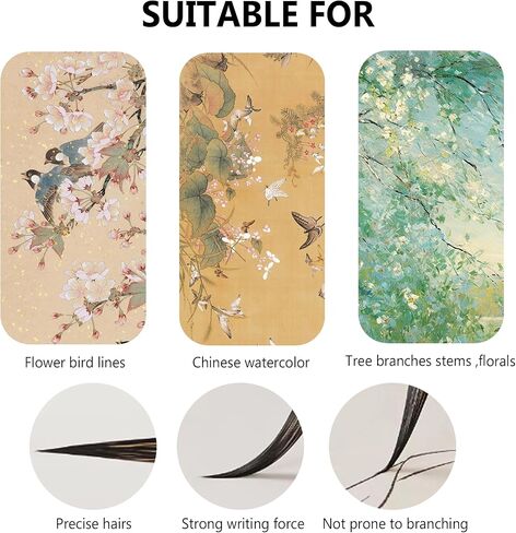 مجموعة 3 قطع من فرش الرسم الصيني لرسم خطوط طيور الزهور، جيدة الصنع وفعالة في أعمال الألوان المائية والخط، مناسبة للأوراق والمناظر الطبيعية in Kuwait