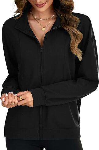 Umenlele Women's Full Zip Long Sleeve Mock Neck Casual Sweatshirt Top with Pocket in Saudi Arabia
