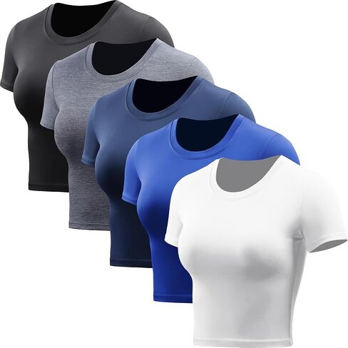 CADMUS Women's Dry Fit Crop Top Yoga Short Sleeve Shirts Crew Neck Athletic Running Tee 3 Pieces in Saudi Arabia