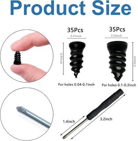 70Pcs Premium Tire Repair Rubber Nail Kit, Tire Repair Rubber Nails,2Size Tire Repair Screws with Screwdriver Tool, tire Repair kit Perfect for Car, Motorcycle, Truck, Bicycle in Kuwait