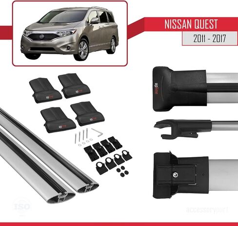 Compatible with Nissan Quest 2011-2017 Fly Model Car Roof Rack Cross Bar Grey Aluminium 2 Bars in Saudi Arabia