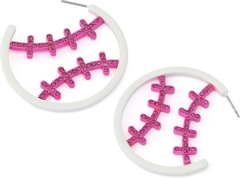 Betsey Johnson Jewelry Women's Baseball Hoop Earrings in Saudi Arabia