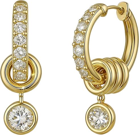 14K Gold Plated Hoop Earrings With Dangling Crystal Charm, Diamond Accent Huggie Hoops Earrings in Saudi Arabia