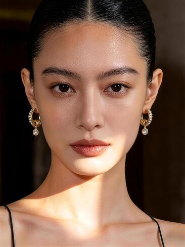 14K Gold Plated Hoop Earrings With Dangling Crystal Charm, Diamond Accent Huggie Hoops Earrings in Saudi Arabia