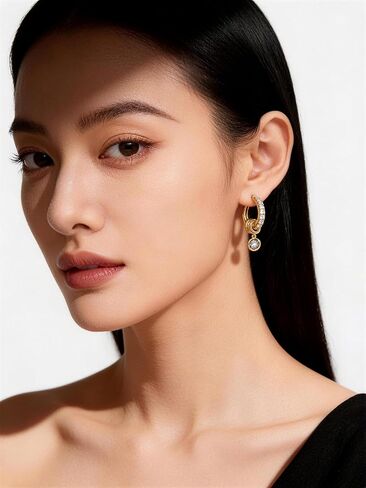 14K Gold Plated Hoop Earrings With Dangling Crystal Charm, Diamond Accent Huggie Hoops Earrings in Saudi Arabia