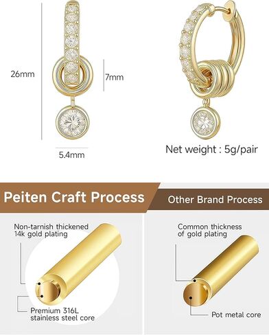 14K Gold Plated Hoop Earrings With Dangling Crystal Charm, Diamond Accent Huggie Hoops Earrings in Saudi Arabia