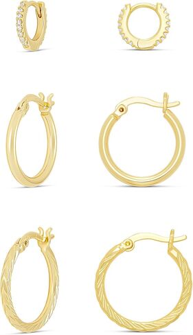 Amazon Essentials Plated Cubic Zirconia Huggie, Polished Hoop and Diamond Cut Hoop Earring Set in Saudi Arabia