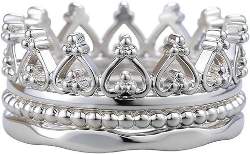925 Sterling Silver Plated Crown Eternity Promise Rings Set for Women,3PCS Dainty Engagement Wedding Bands Bride Statement Ring Jewelry Gifts for Women's Size 8# in Kuwait