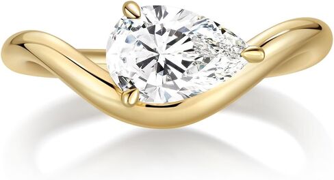 ASHINE 14K Gold Plated Wavy Engagement Ring for Women | Pear Solitaire Cubic Zirconia Wedding Rings Promise Ring | Statement Finger Jewelry for Women in Kuwait