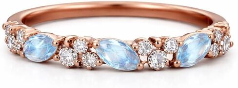 ماركيز Moonstone والماس نصف الخلود الفرقة 14K الذهب الوردي تكويم خاتم الزفاف للنساء خمر مستوحاة الذكرى والمجوهرات هدية in Kuwait