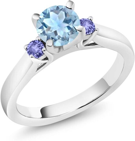 Gem Stone King 0.99 Cttw Sky Blue Aquamarine and Blue Tanzanite 3-Stone Engagement Ring For Women | 925 Sterling Silver | Round 6MM | 3 Stone Wedding Engagement Anniversary Ring For Women in Saudi Arabia
