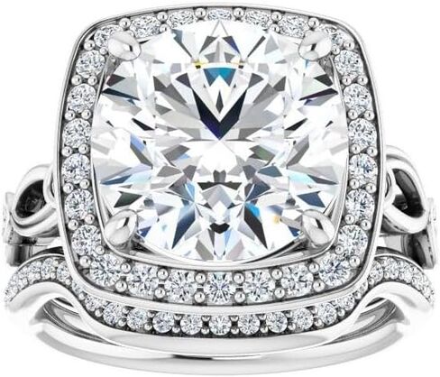 5.00 CT Round Cut VVS1 Moissanite Engagement Halo Ring, Vintage Inspired Diamond Wedding Ring Set for Women/Her, 10K/14K/18K Solid White Gold Handmade Bridal Set Ring in Saudi Arabia