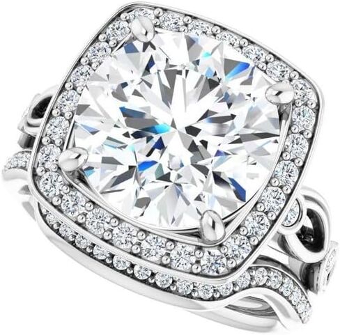 5.00 CT Round Cut VVS1 Moissanite Engagement Halo Ring, Vintage Inspired Diamond Wedding Ring Set for Women/Her, 10K/14K/18K Solid White Gold Handmade Bridal Set Ring in Saudi Arabia