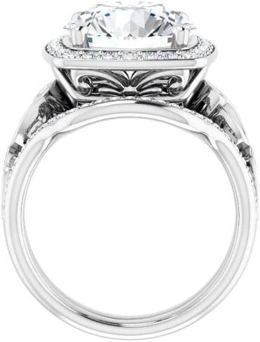 5.00 CT Round Cut VVS1 Moissanite Engagement Halo Ring, Vintage Inspired Diamond Wedding Ring Set for Women/Her, 10K/14K/18K Solid White Gold Handmade Bridal Set Ring in Saudi Arabia