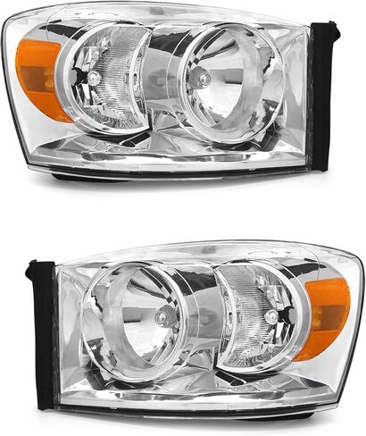 fit 2006-2009 Dodge Ram 2500 3500 Headlight Assembly for 06 07 08 Dodge Ram 1500 Headlamp Clear Lens Chrome Housing Amber Reflector Headlamp Replacement Left Right Pair（W/O Bulbs） in Saudi Arabia