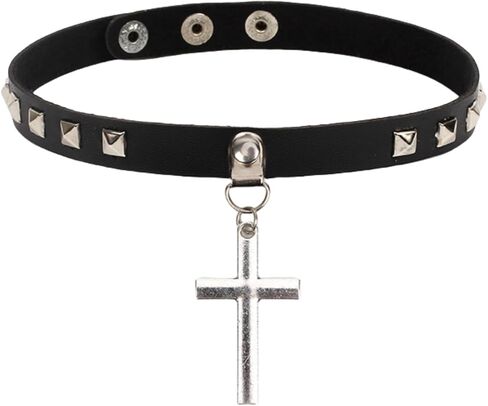 Gothic Punk Collar Black Leather Cross Choker Necklace for Women Lady Goth Jewelry Gift in Kuwait