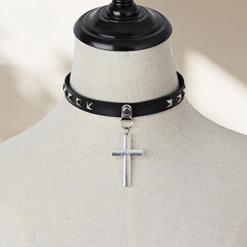 Gothic Punk Collar Black Leather Cross Choker Necklace for Women Lady Goth Jewelry Gift in Kuwait