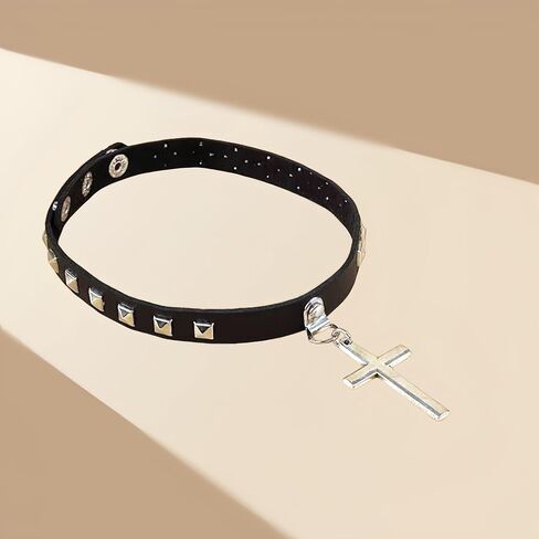 Gothic Punk Collar Black Leather Cross Choker Necklace for Women Lady Goth Jewelry Gift in Kuwait
