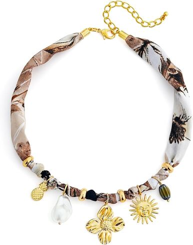 YUJIE Scarf Neckalce with Charm Bandana Choker Bohemian Printed Fabric Scarf Necklace Beach Vintage Stylish Jewelry in Saudi Arabia