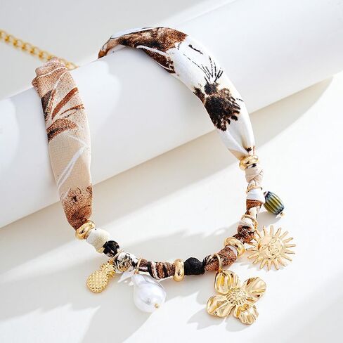 YUJIE Scarf Neckalce with Charm Bandana Choker Bohemian Printed Fabric Scarf Necklace Beach Vintage Stylish Jewelry in Saudi Arabia