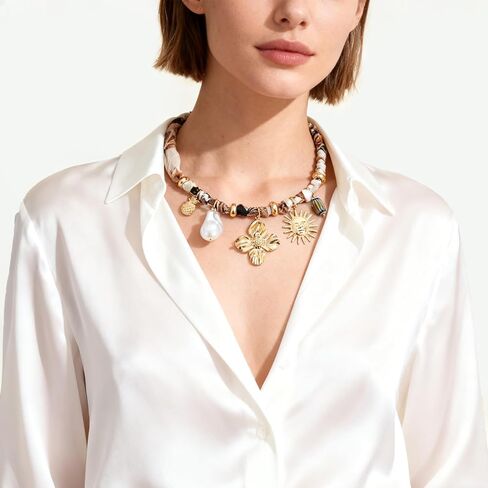 YUJIE Scarf Neckalce with Charm Bandana Choker Bohemian Printed Fabric Scarf Necklace Beach Vintage Stylish Jewelry in Saudi Arabia