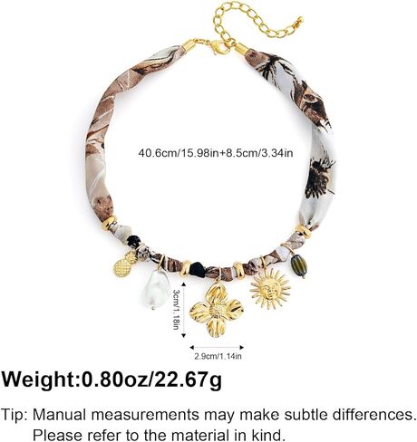 YUJIE Scarf Neckalce with Charm Bandana Choker Bohemian Printed Fabric Scarf Necklace Beach Vintage Stylish Jewelry in Saudi Arabia