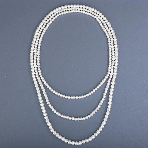 Chargances Vintage Bridal Imitation Pearls Long Necklace 1920s Multilayer Flapper Pearls Beads Choker Wedding Party Accessories for Women in Saudi Arabia