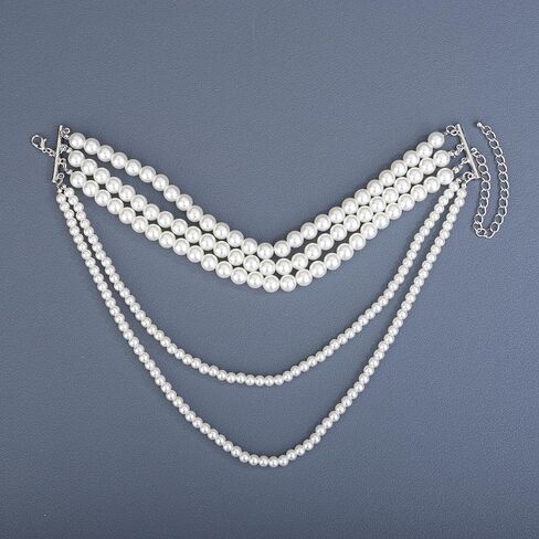 Chargances Vintage Bridal Imitation Pearls Long Necklace 1920s Multilayer Flapper Pearls Beads Choker Wedding Party Accessories for Women in Saudi Arabia