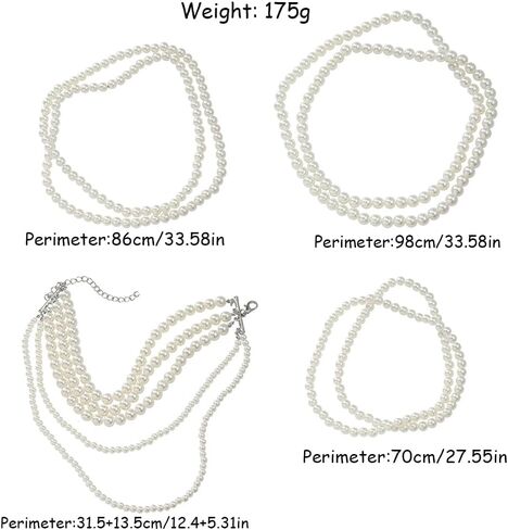 Chargances Vintage Bridal Imitation Pearls Long Necklace 1920s Multilayer Flapper Pearls Beads Choker Wedding Party Accessories for Women in Saudi Arabia