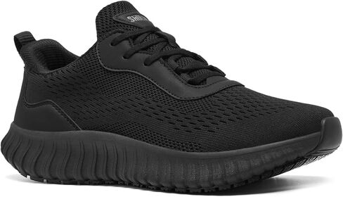 SHULOOK Non Slip Work Shoes for Men Slip Resistant Food Service Kitchen Chef Restaurant Nurse Work Sneakers Lace Up Mesh Comfortable & Casual Walking Shoes Black in Kuwait